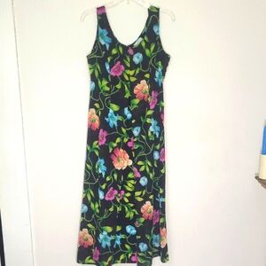Sundress Elegant Black Blue Maxi Sheer Split Front Floral Garden Forest Fairycor